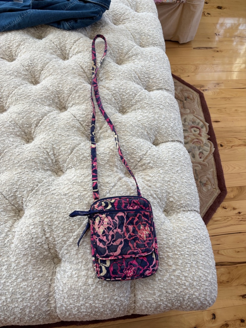 Vera Bradley Navy Quilted Crossbody with Pink Floral Print